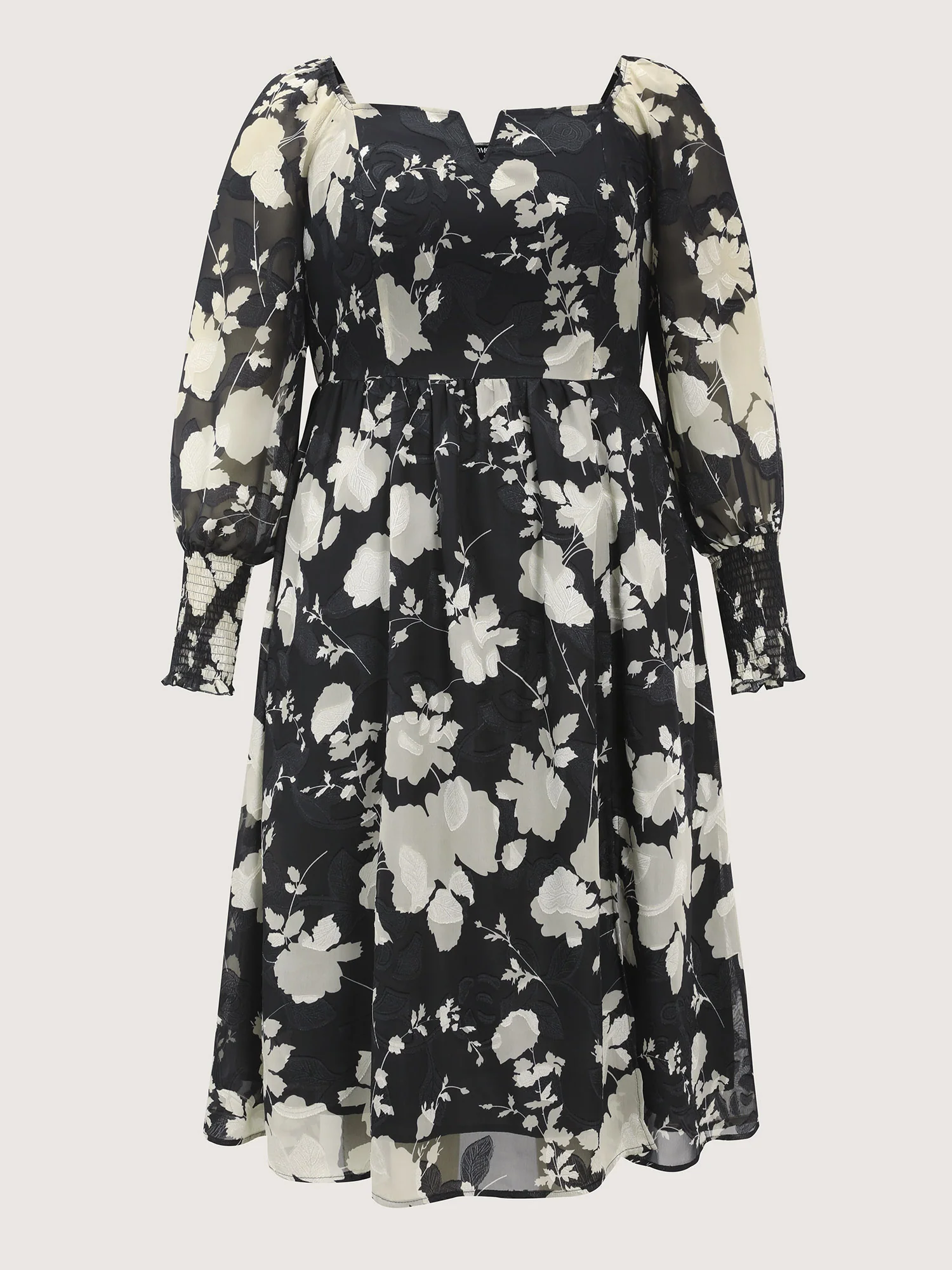 Silhouette Flower Print Shirred Pockets Midi Dress - Image 9