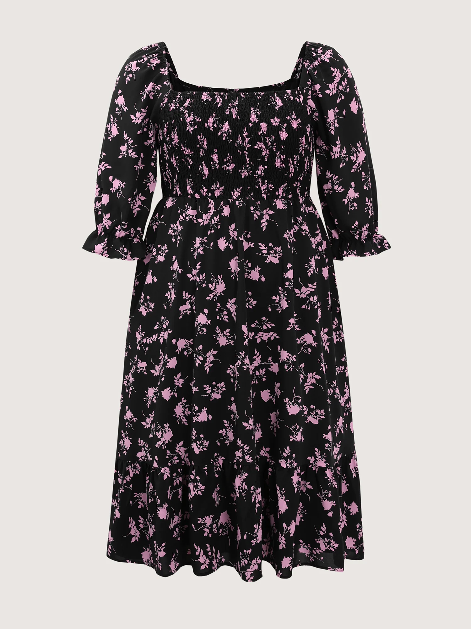 Silhouette Flower Print Shirred Stretchy Waist Midi Dress - Image 7