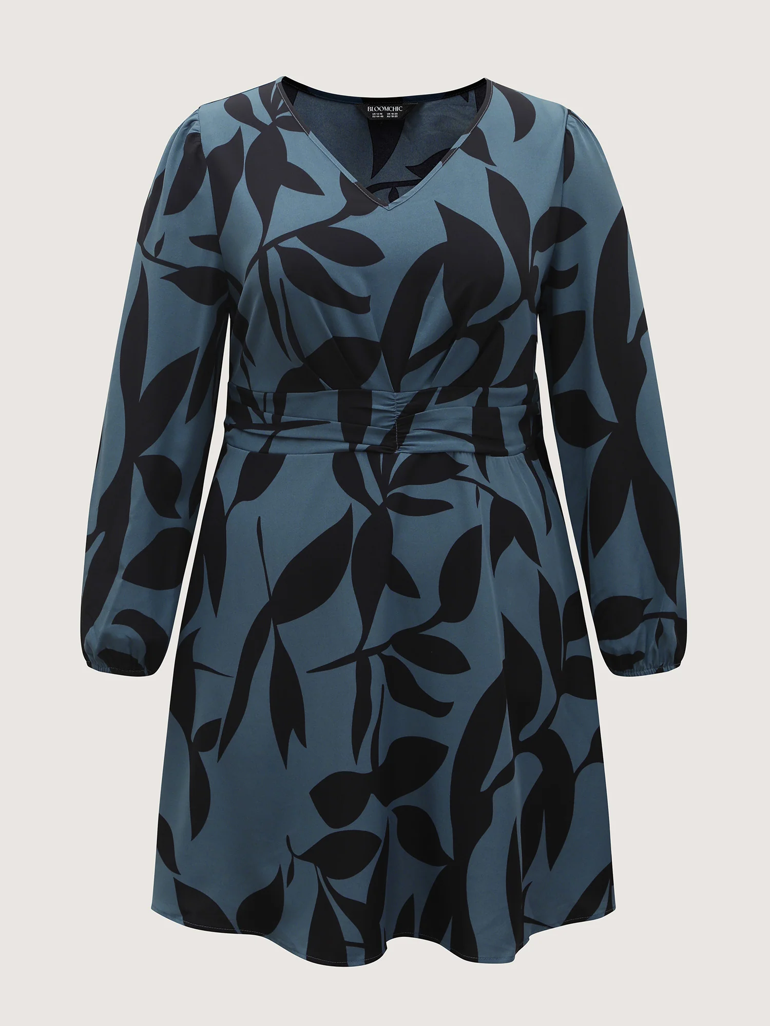 Silhouette Flower Print Shirred Waist Knee-Length Dress - Image 7