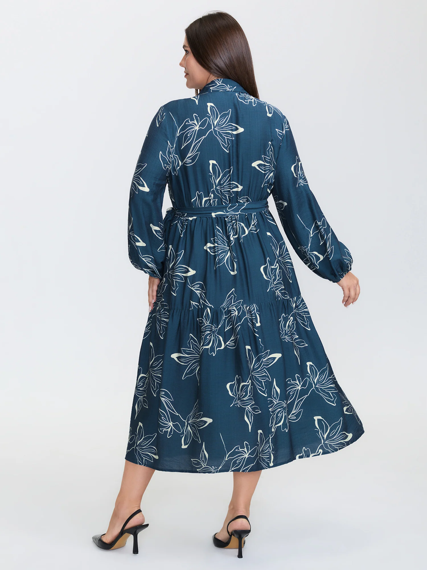 Silhouette Flower Print Wrap Neck Midi Dress - Image 4
