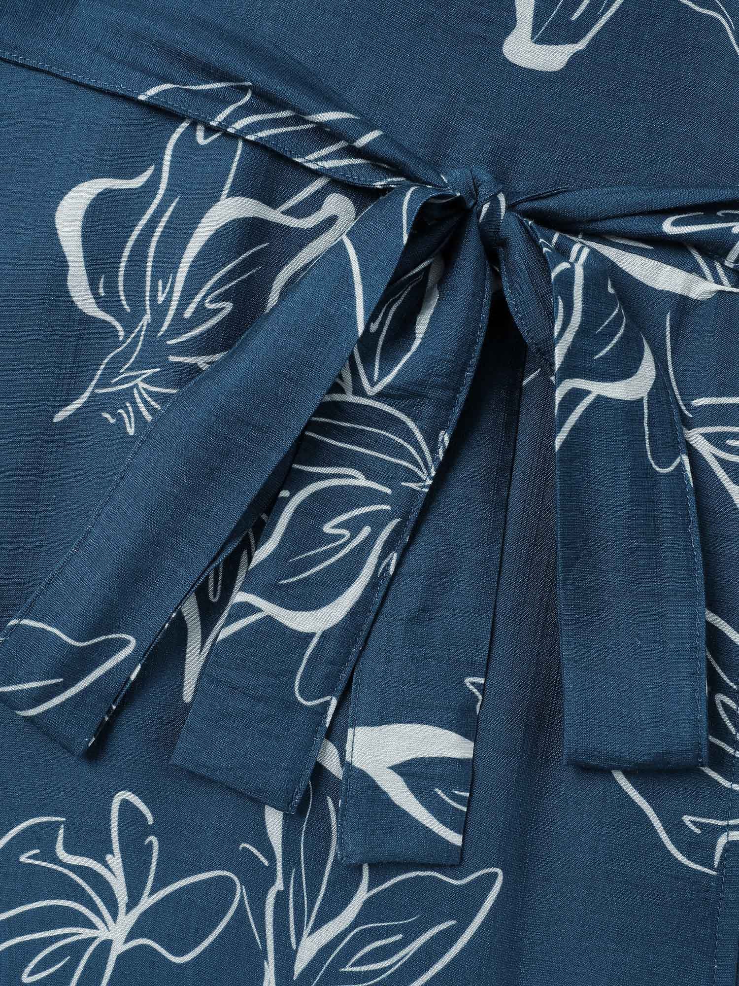 Silhouette Flower Print Wrap Neck Midi Dress - Image 5