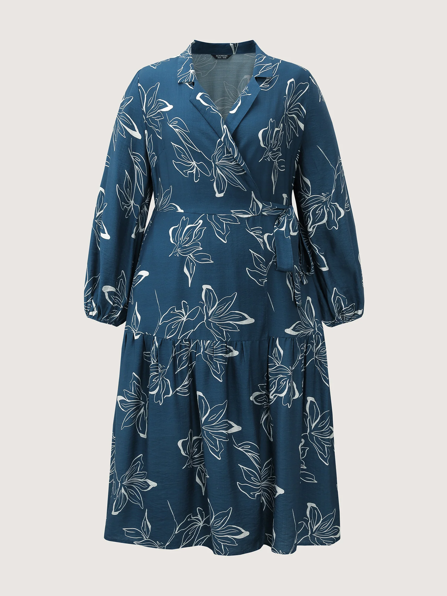 Silhouette Flower Print Wrap Neck Midi Dress - Image 7