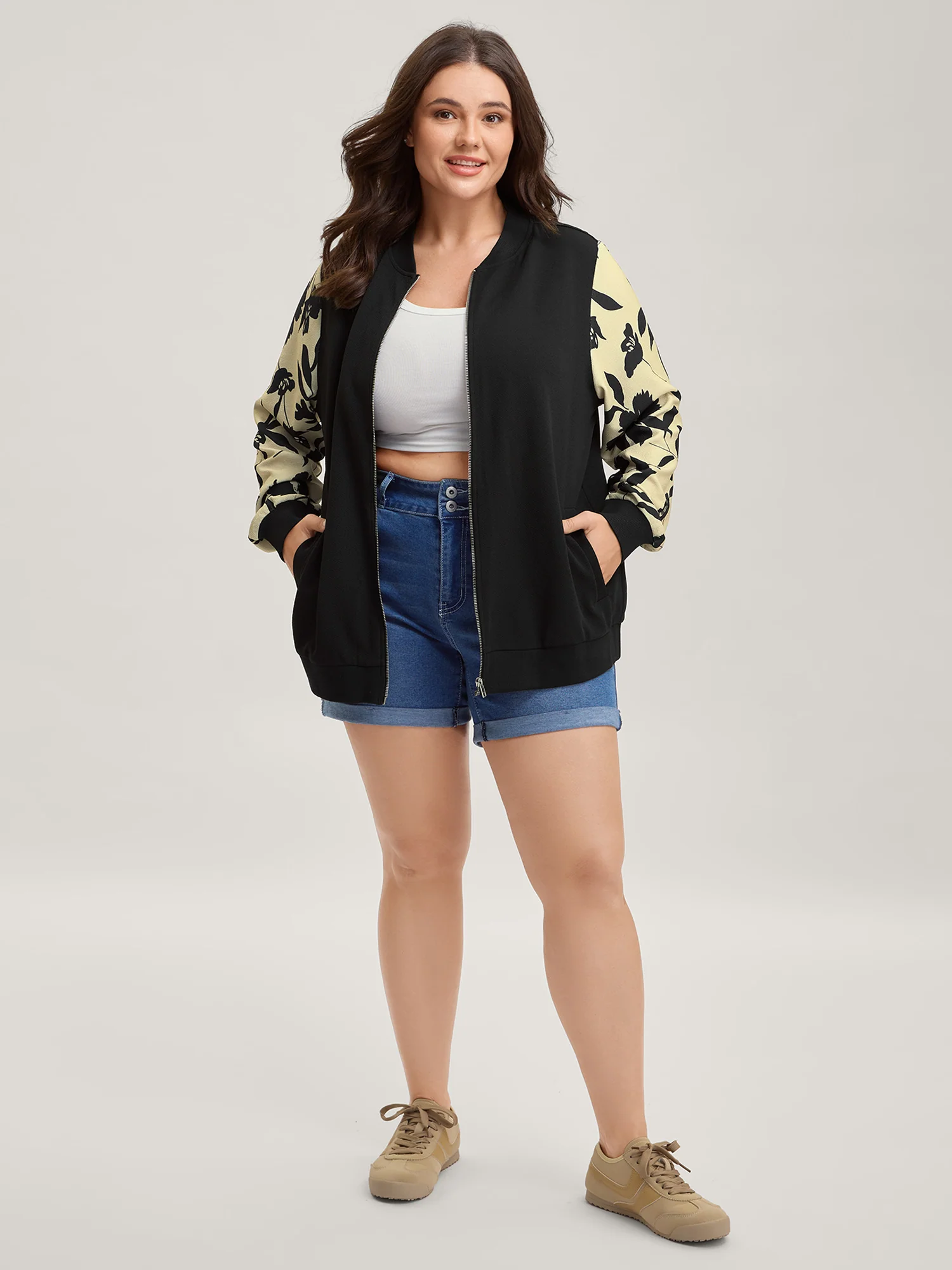 Silhouette Flower Print Zipper-Front Jacket - Image 3