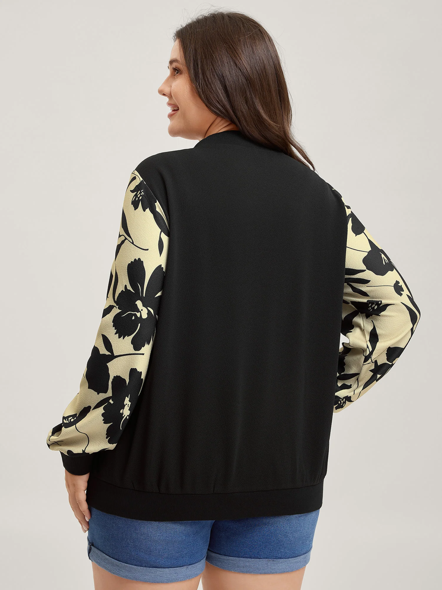 Silhouette Flower Print Zipper-Front Jacket - Image 6