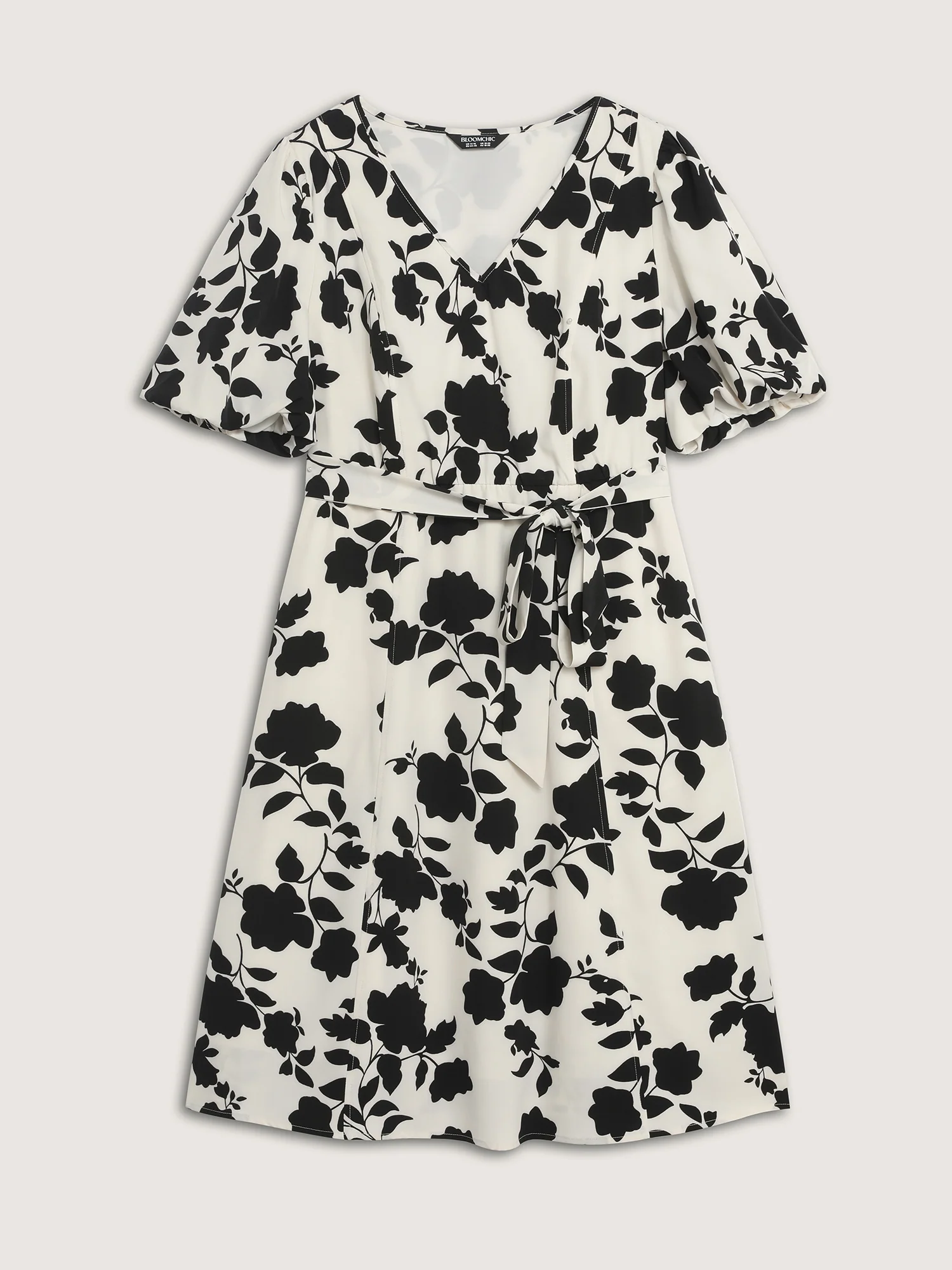 Silhouette Flower Puffy Sleeve Midi Dress - Image 7