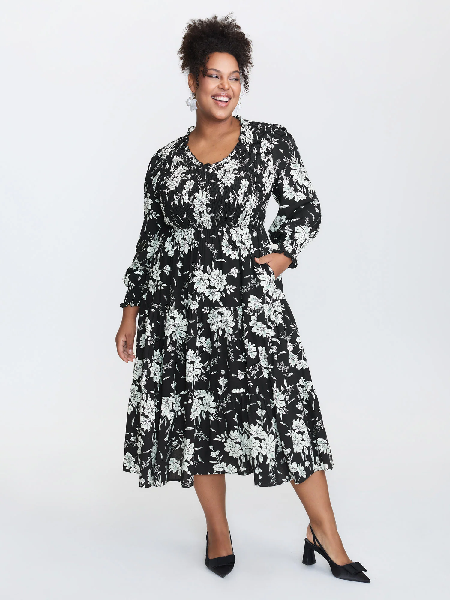 Silhouette Flower Shirred Maxi Dress - Image 2
