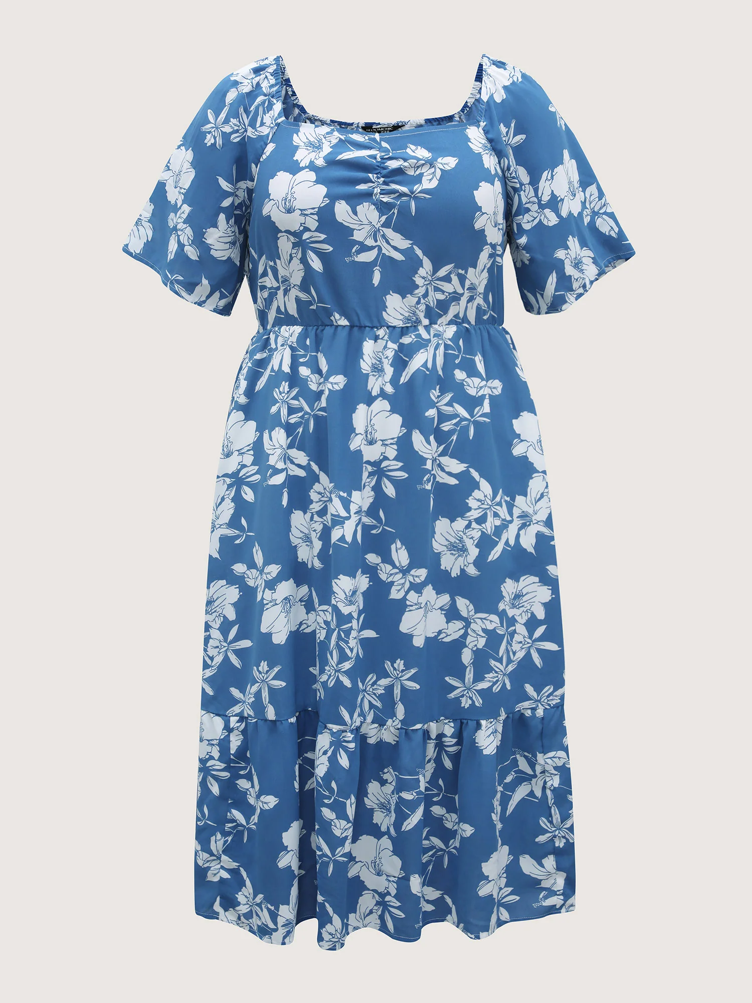 Silhouette Flower Stretchy Waist Pleated Midi Dress - Image 7