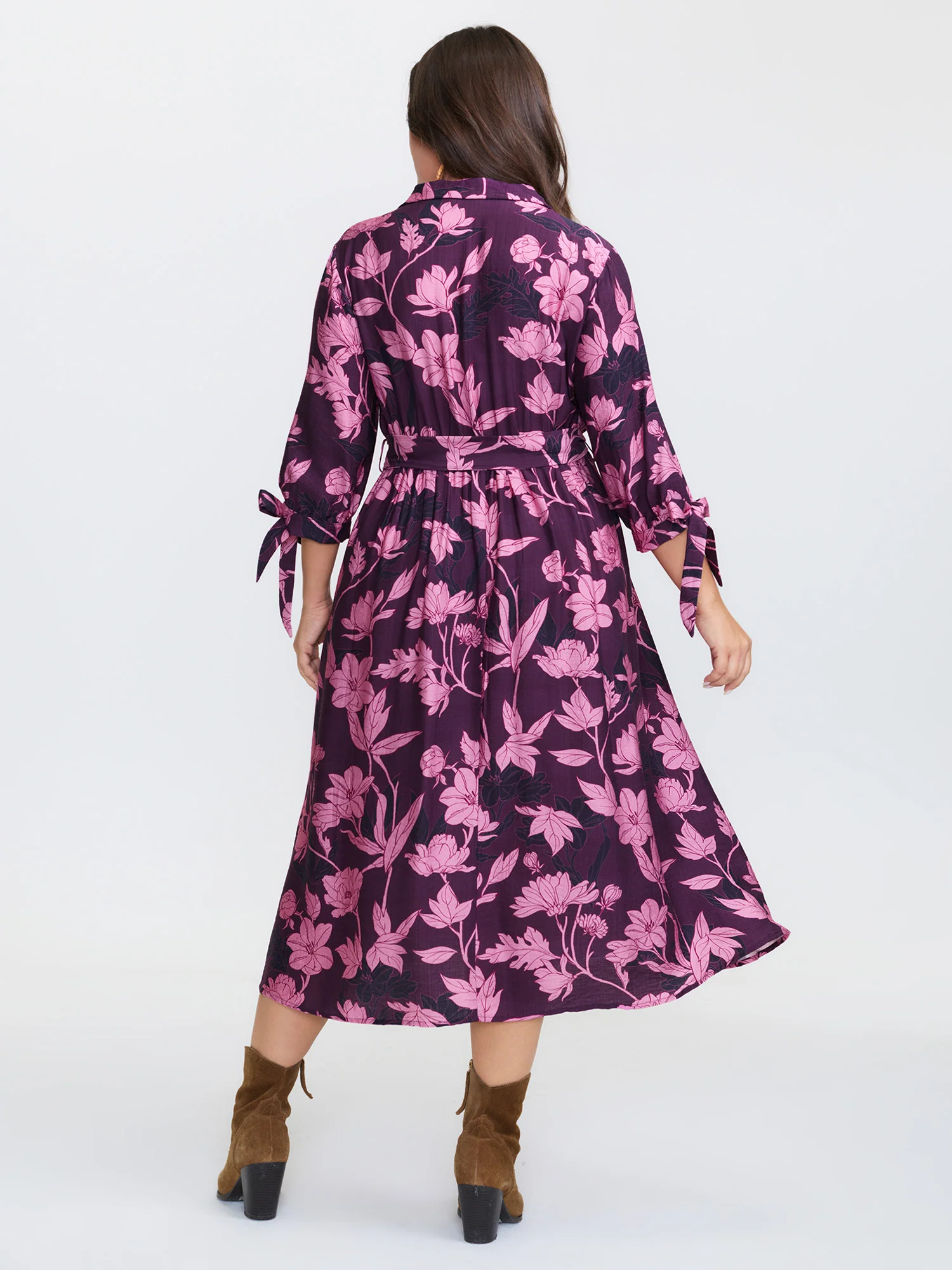 Silhouette Flower Stretchy Waist Tie Midi Dress - Image 4