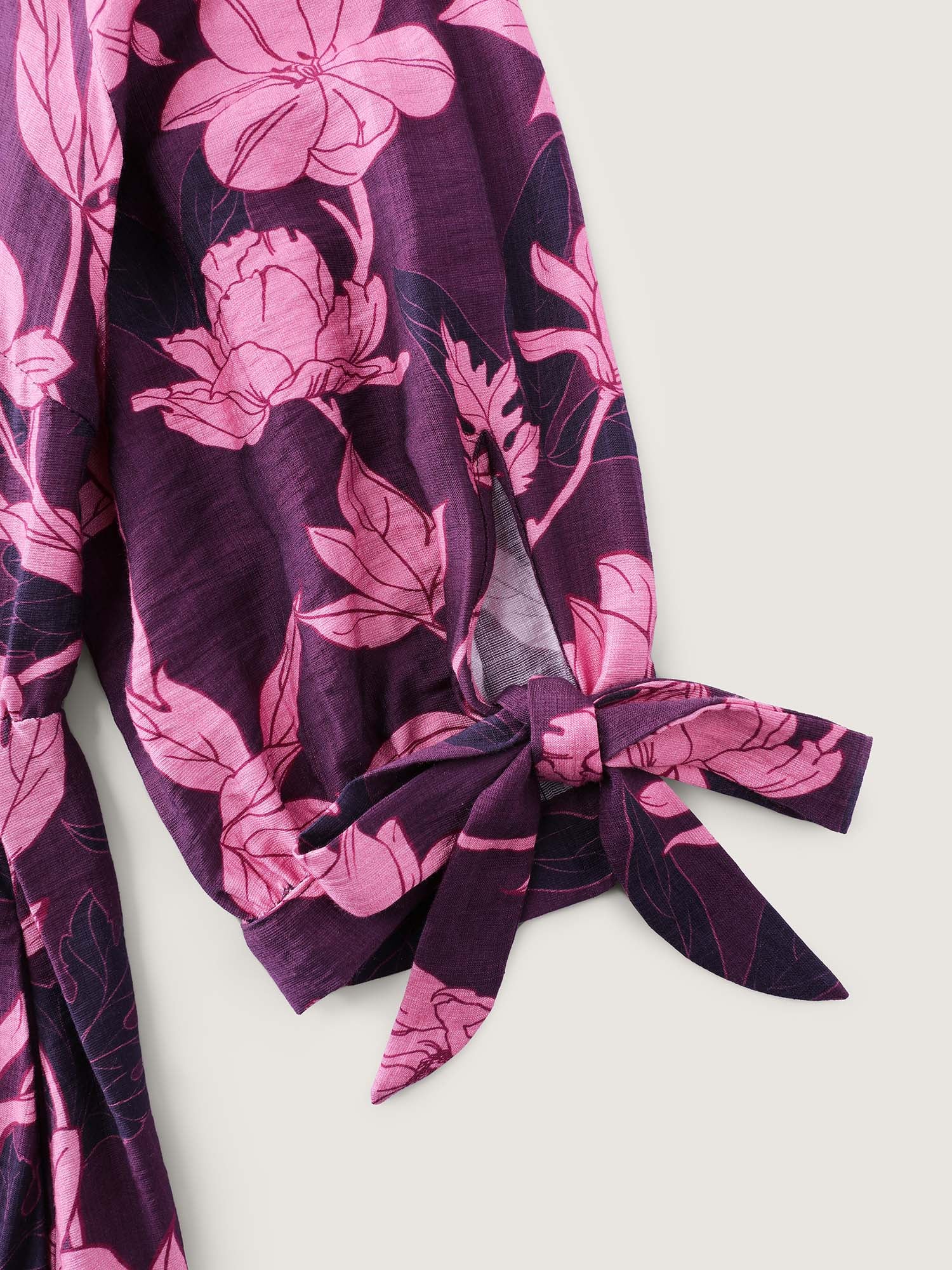Silhouette Flower Stretchy Waist Tie Midi Dress - Image 5