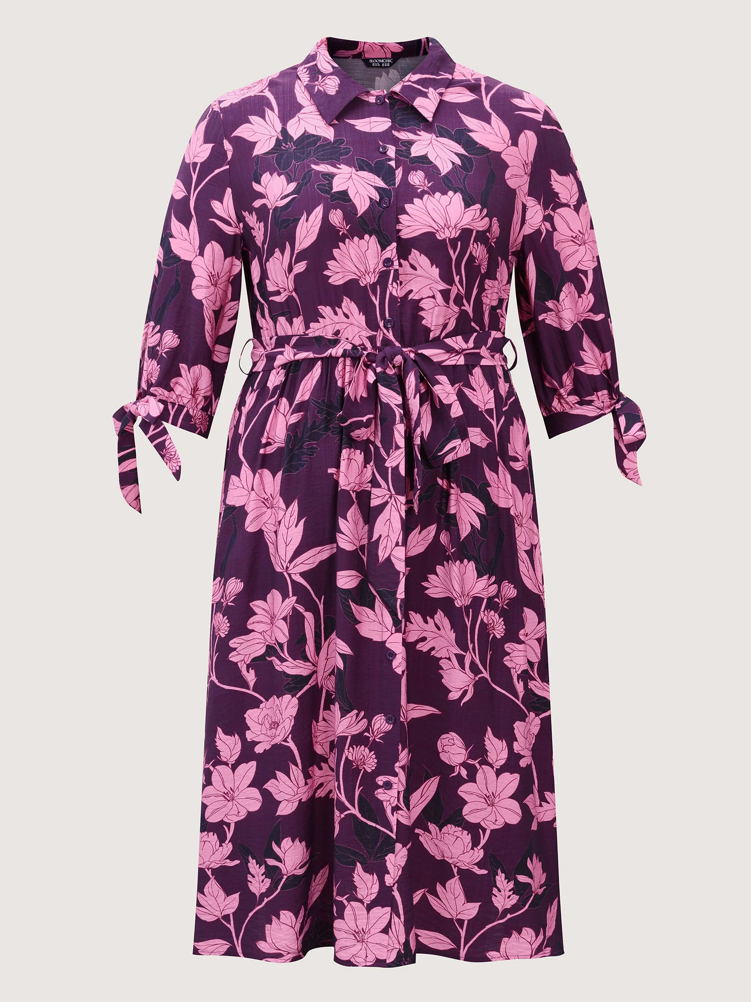 Silhouette Flower Stretchy Waist Tie Midi Dress - Image 7