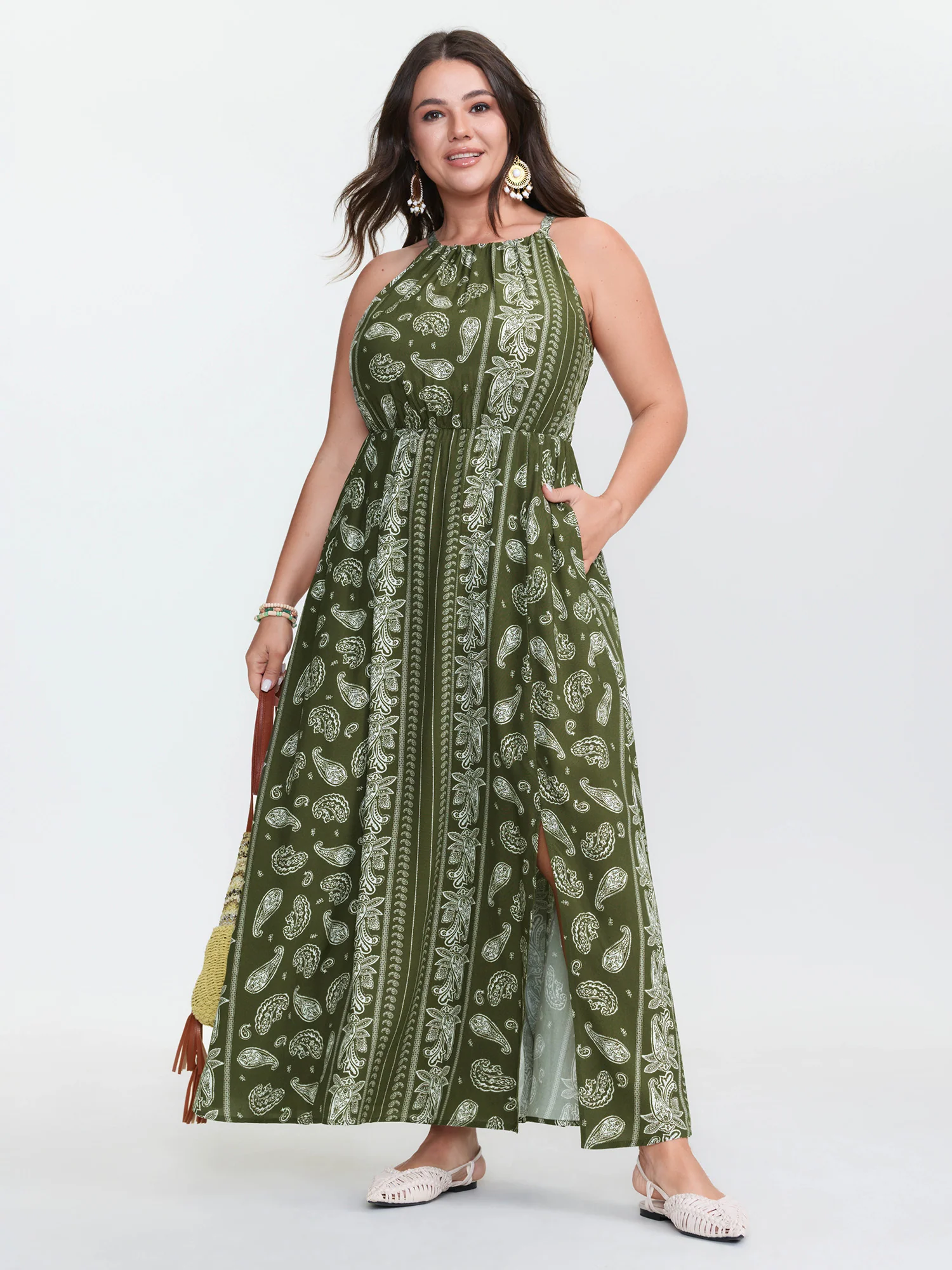 Silhouette Flower Striped Halter Neck Maxi Dress - Image 2