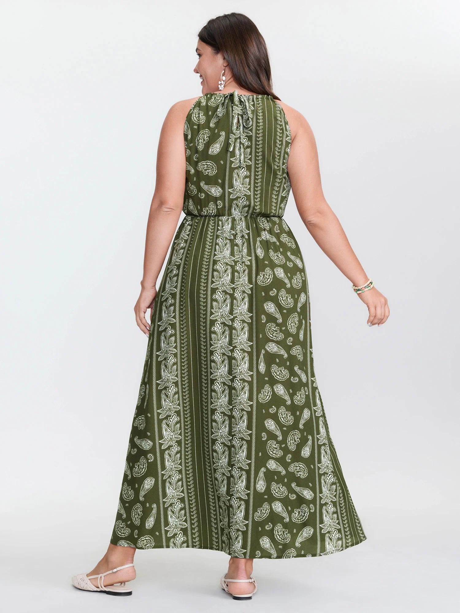 Silhouette Flower Striped Halter Neck Maxi Dress - Image 4