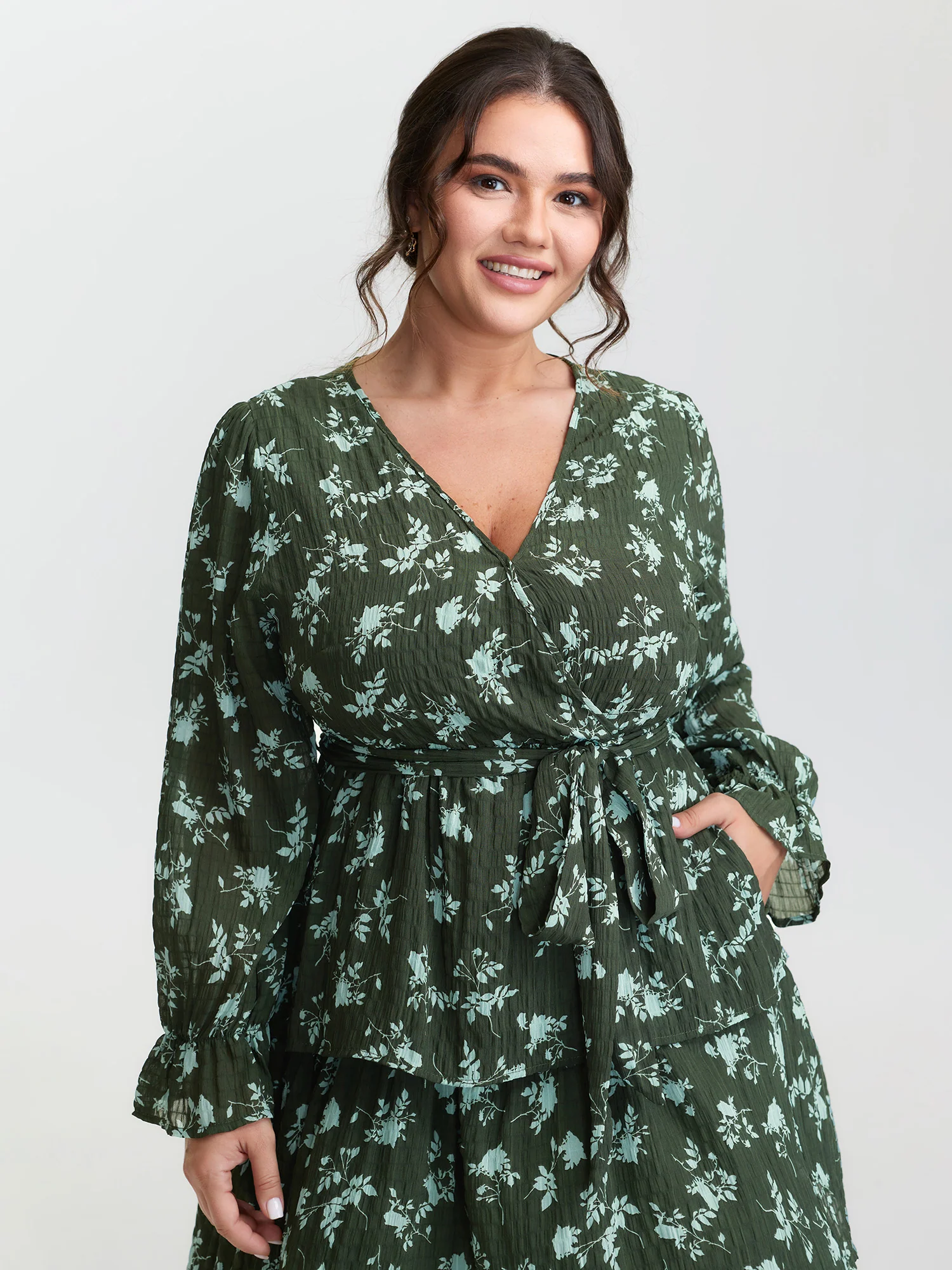 Silhouette Flower Tiered Belted Maxi Dress - Image 2