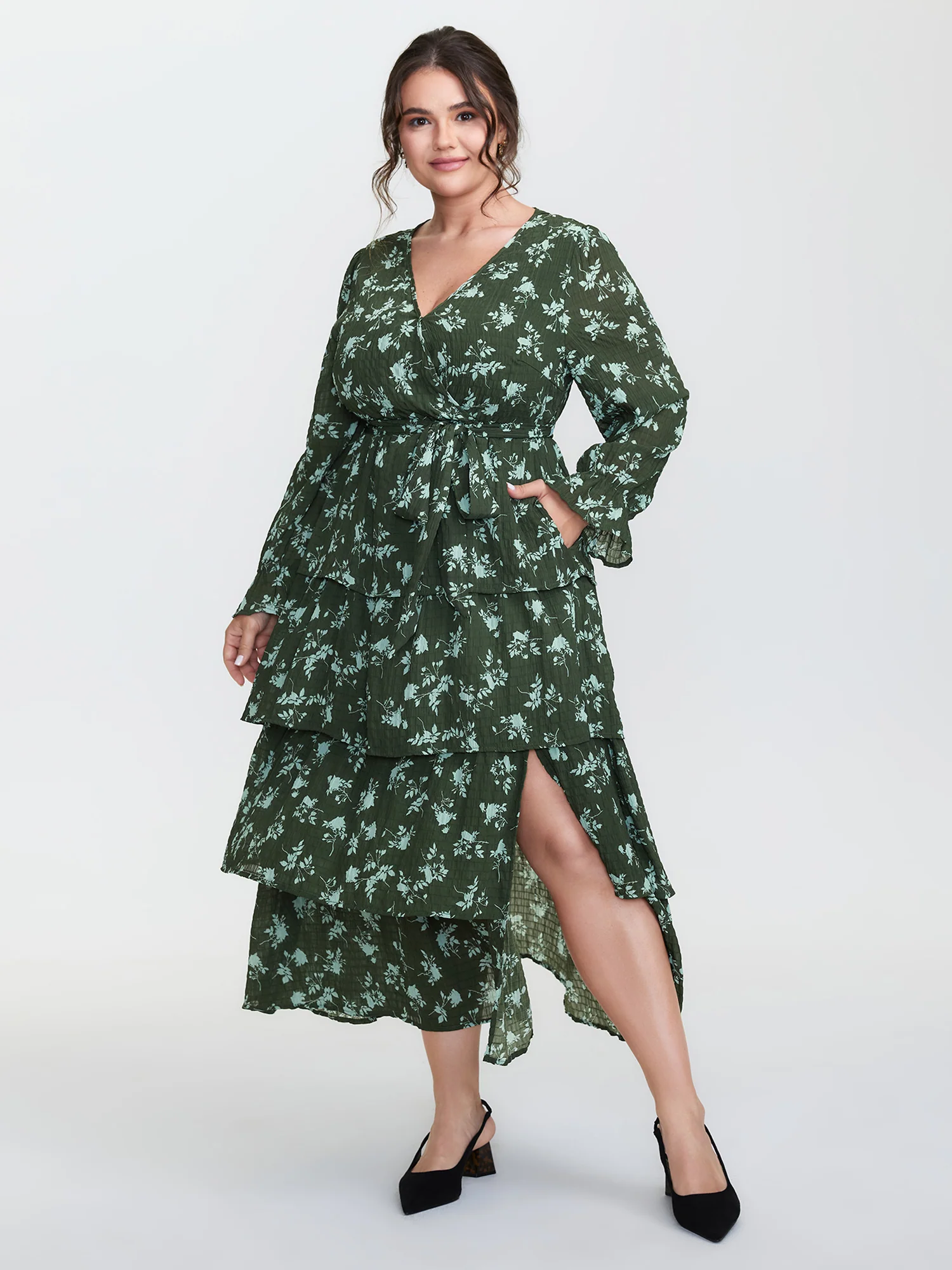 Silhouette Flower Tiered Belted Maxi Dress - Image 3