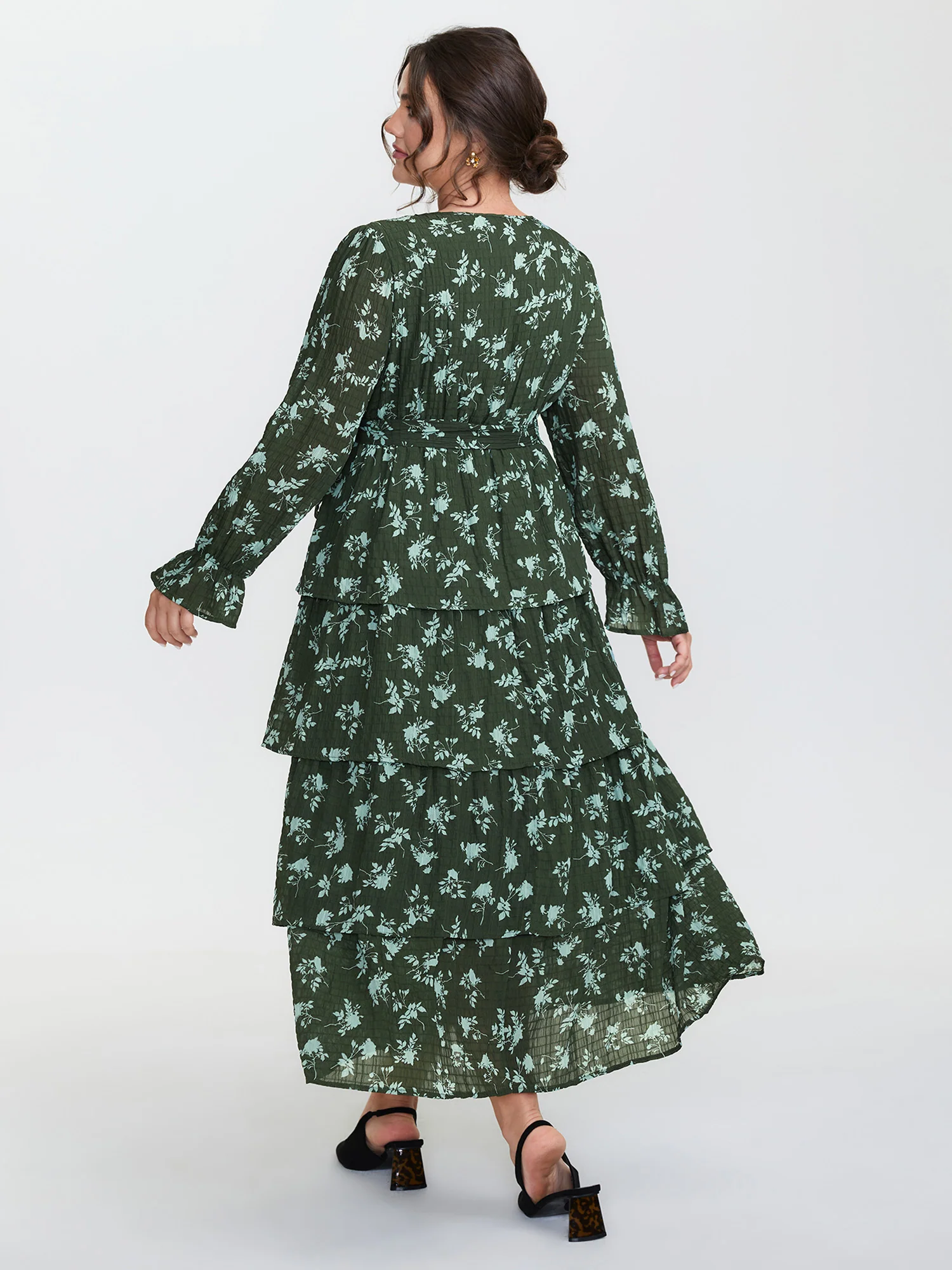Silhouette Flower Tiered Belted Maxi Dress - Image 4