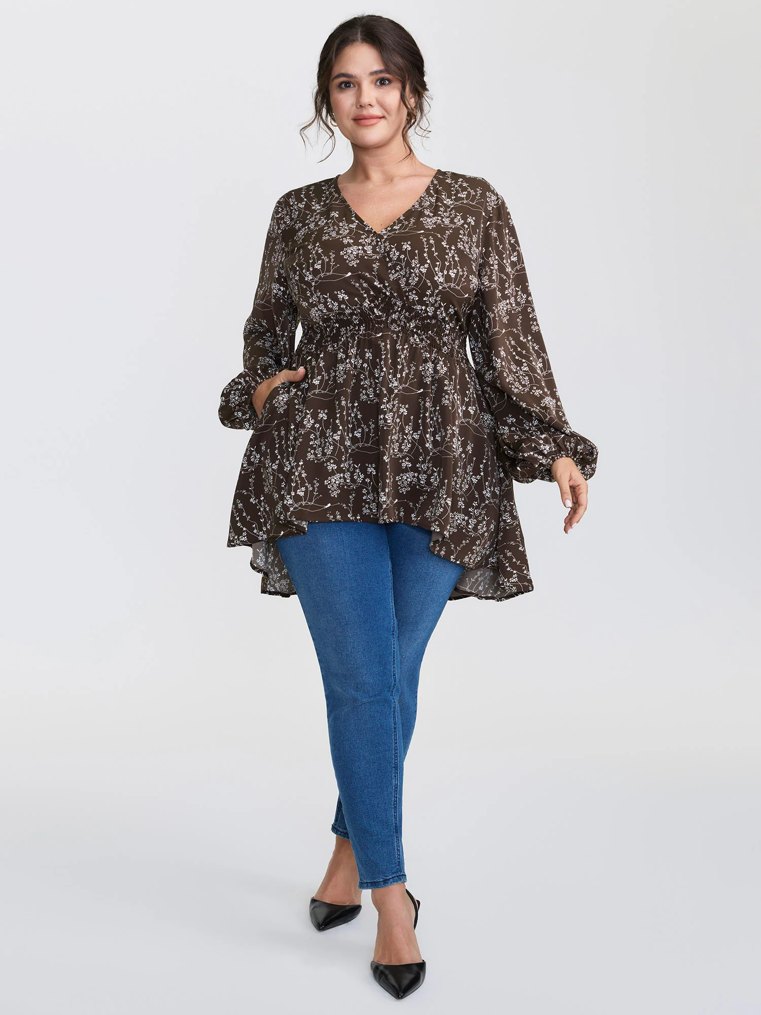 Silohuette Flower V-Neck Blouse - Image 2