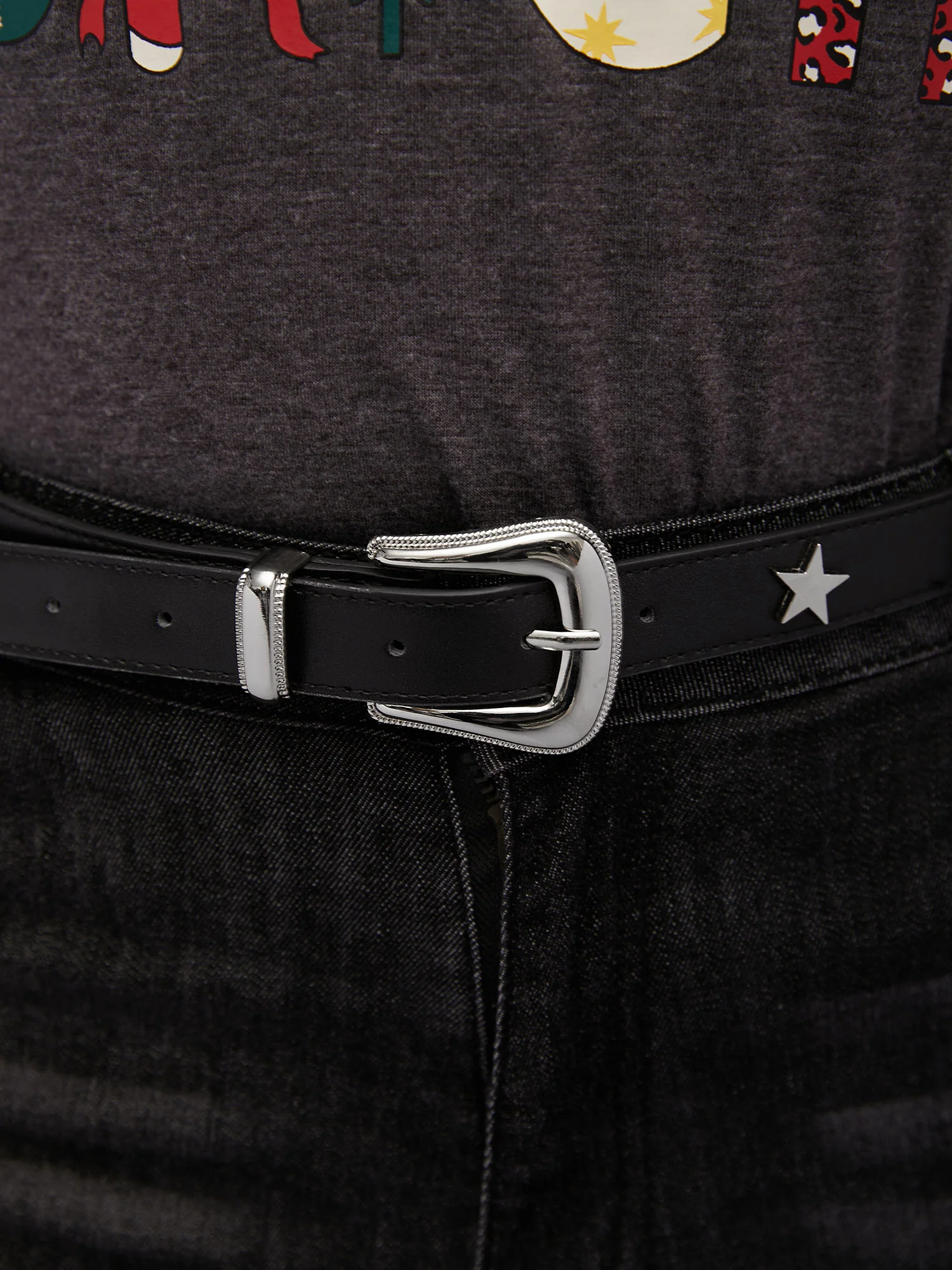 Silver Star Studded Faux Leather Belt - Image 5