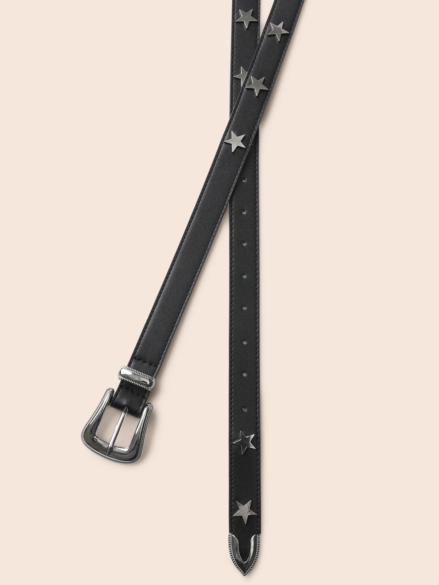 Silver Star Studded Faux Leather Belt - Image 6