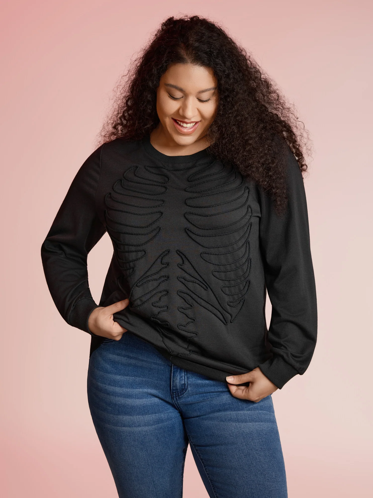 Skeleton Embroidered Crew Neck Sweatshirt - Image 2