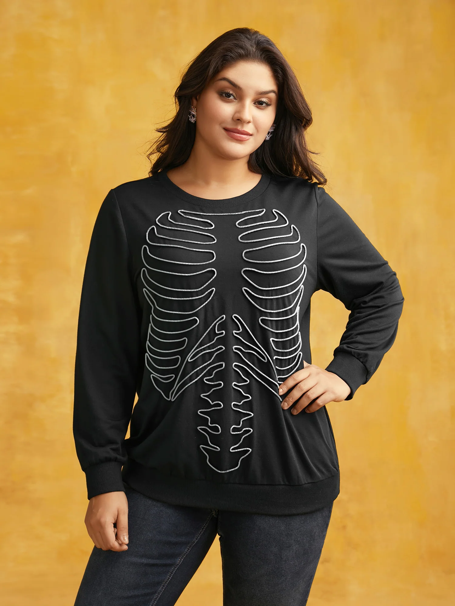 Skeleton Embroidered Crew Neck Sweatshirt - Image 7