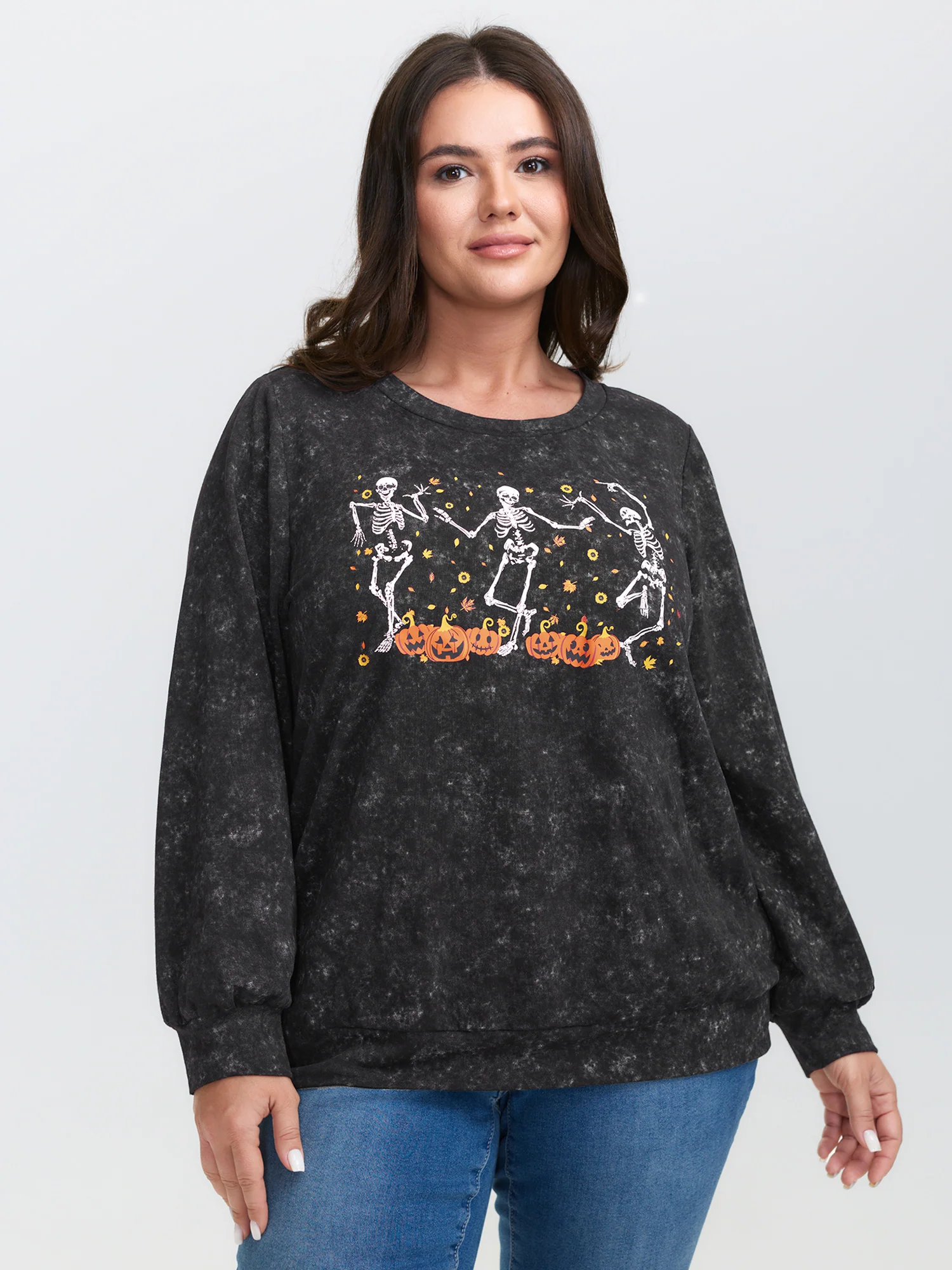 Skeleton Halloween Party Snowflake Effect Sweatshirt - Image 2