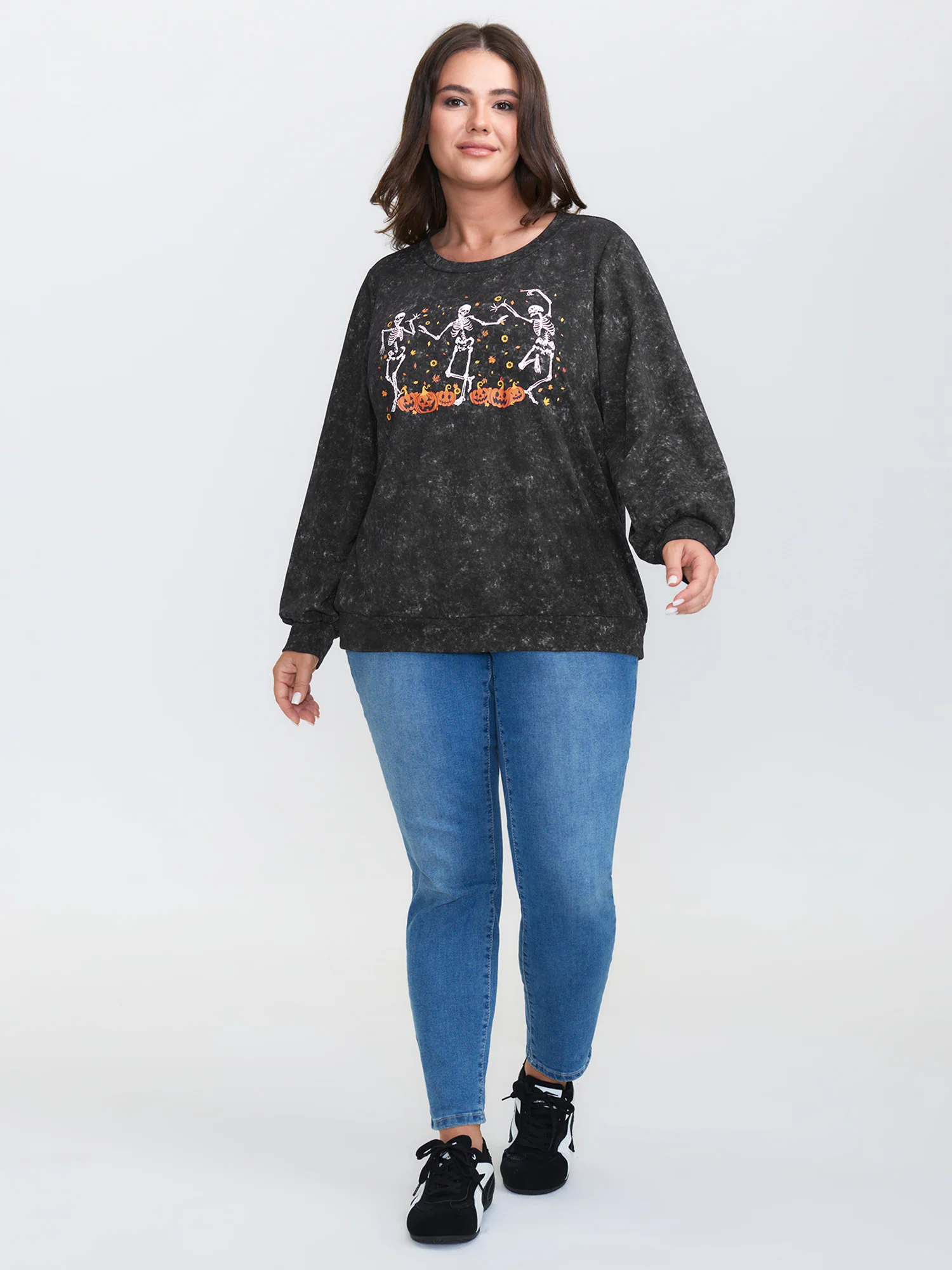 Skeleton Halloween Party Snowflake Effect Sweatshirt - Image 3