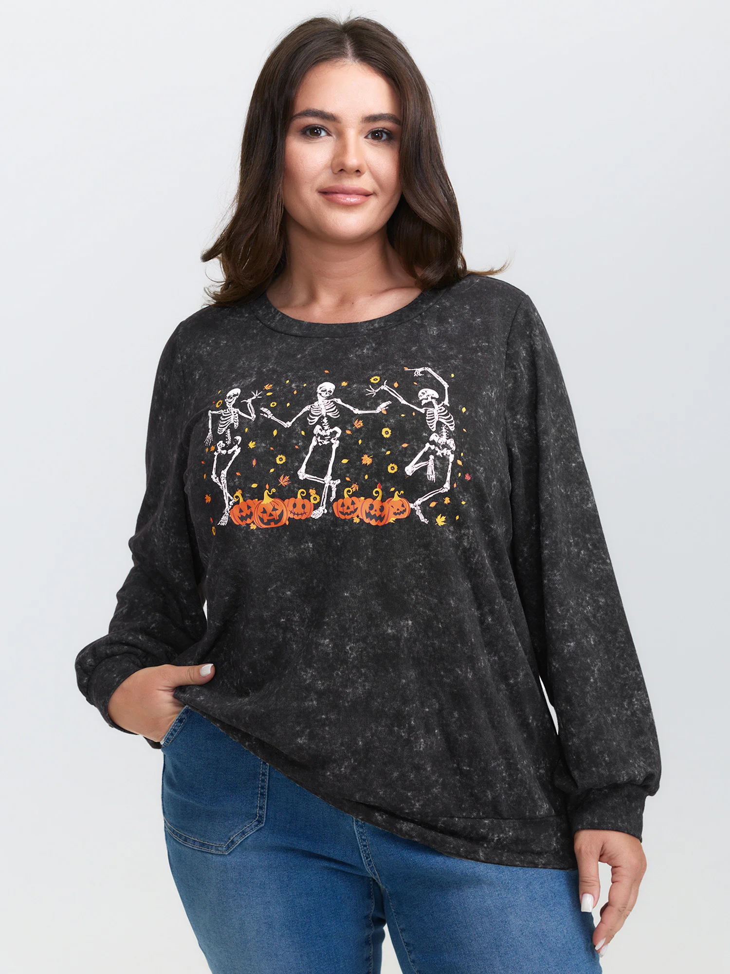 Skeleton Halloween Party Snowflake Effect Sweatshirt - Image 5