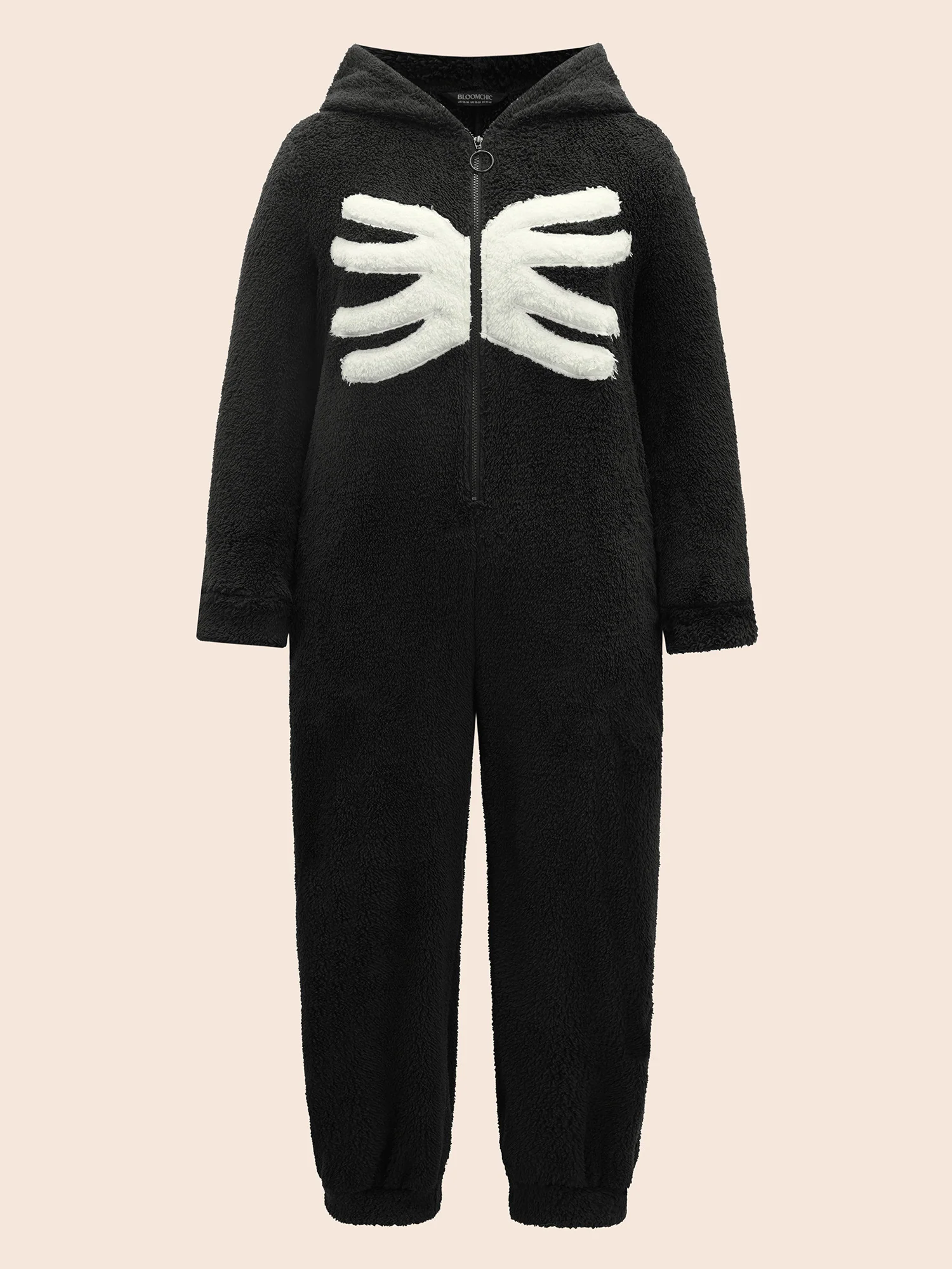 Bat Print Hooded Flannel Lounge Jumpsuit - Image 11