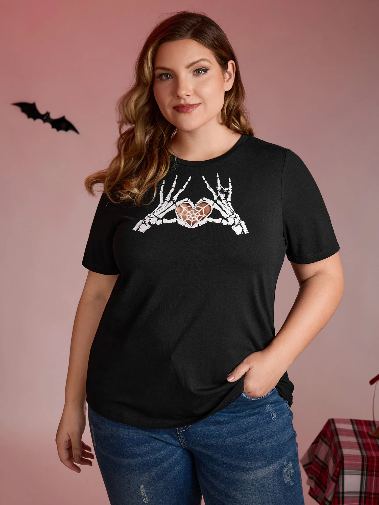 Skeleton Heart Embroidered Cut-Out T-Shirt - Image 2