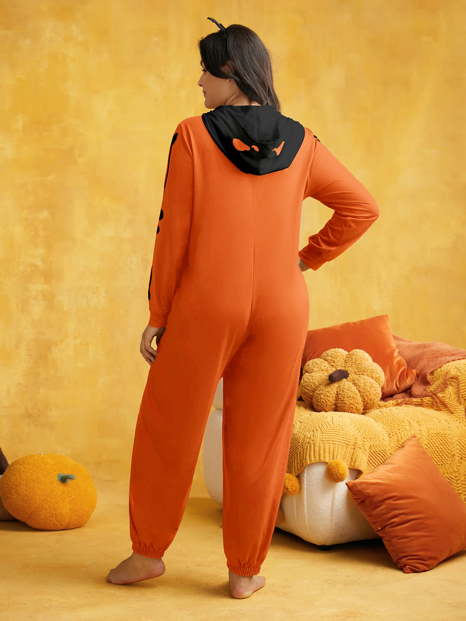 Skeleton Printed Button-Up Hooded Lounge Jumpsuit - Image 4