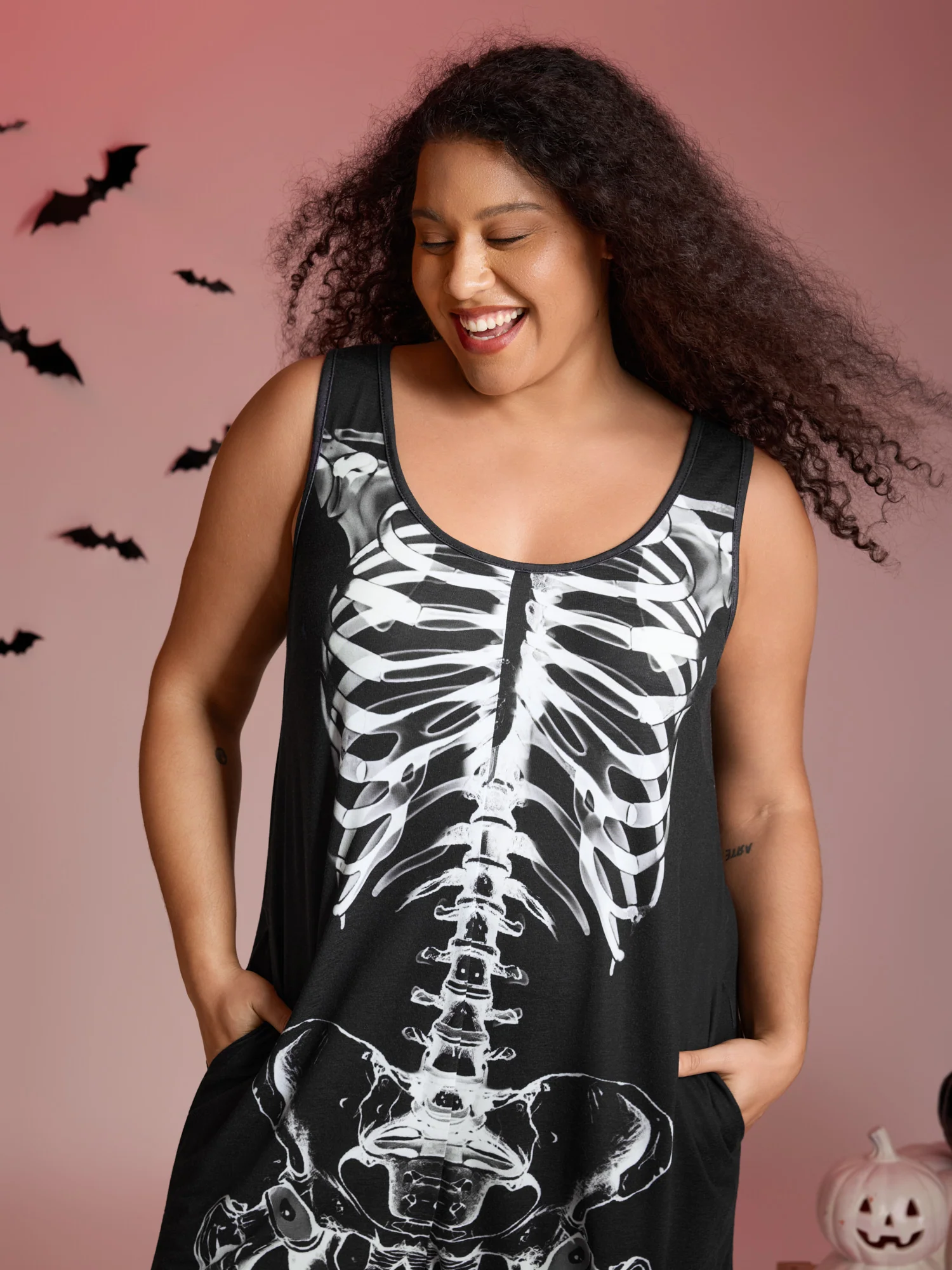 Skeleton Printed Off-Sleeves Jumpsuit - Image 2