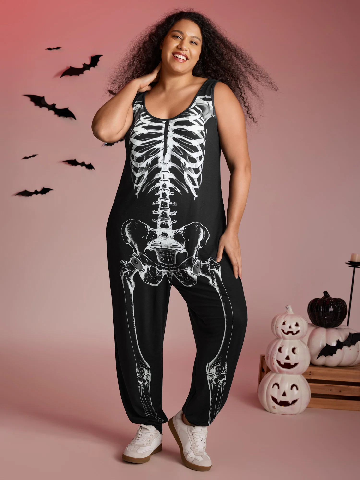 Skeleton Printed Off-Sleeves Jumpsuit - Image 3