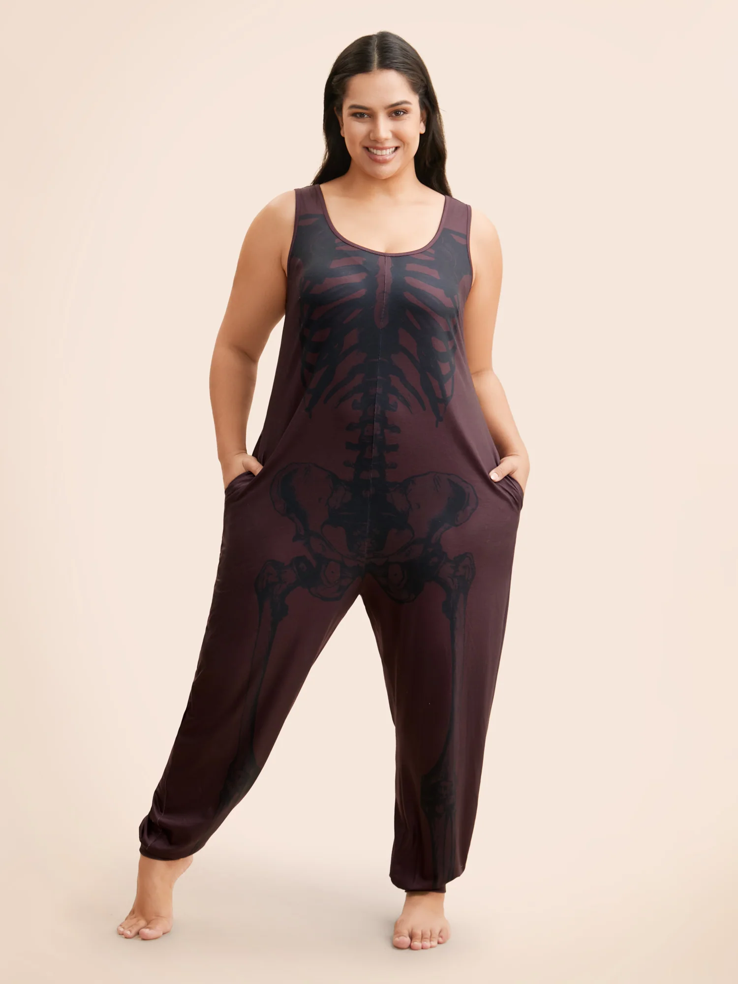 Skeleton Printed Off-Sleeves Jumpsuit - Image 8