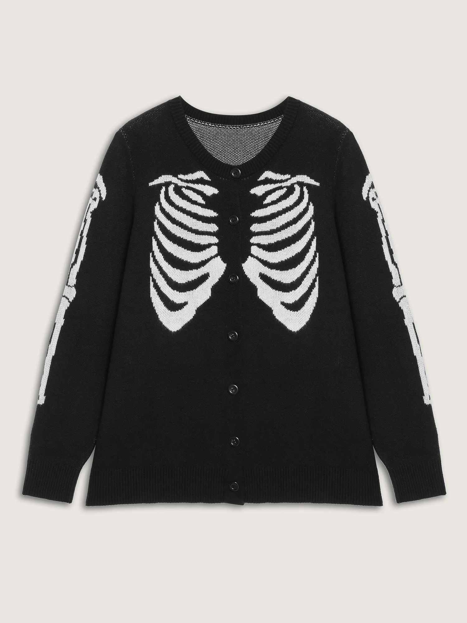 Skeleton Ribcage Print Button Knit Cardigan - Image 9