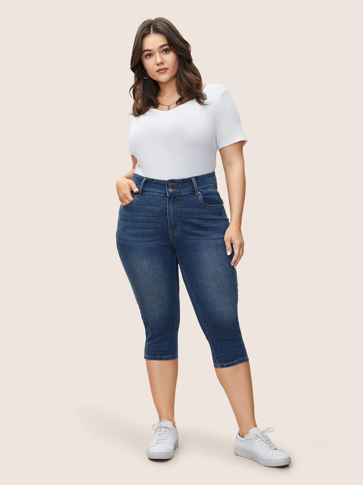 Skinny Below The Knees Pocket Jeans - Image 2
