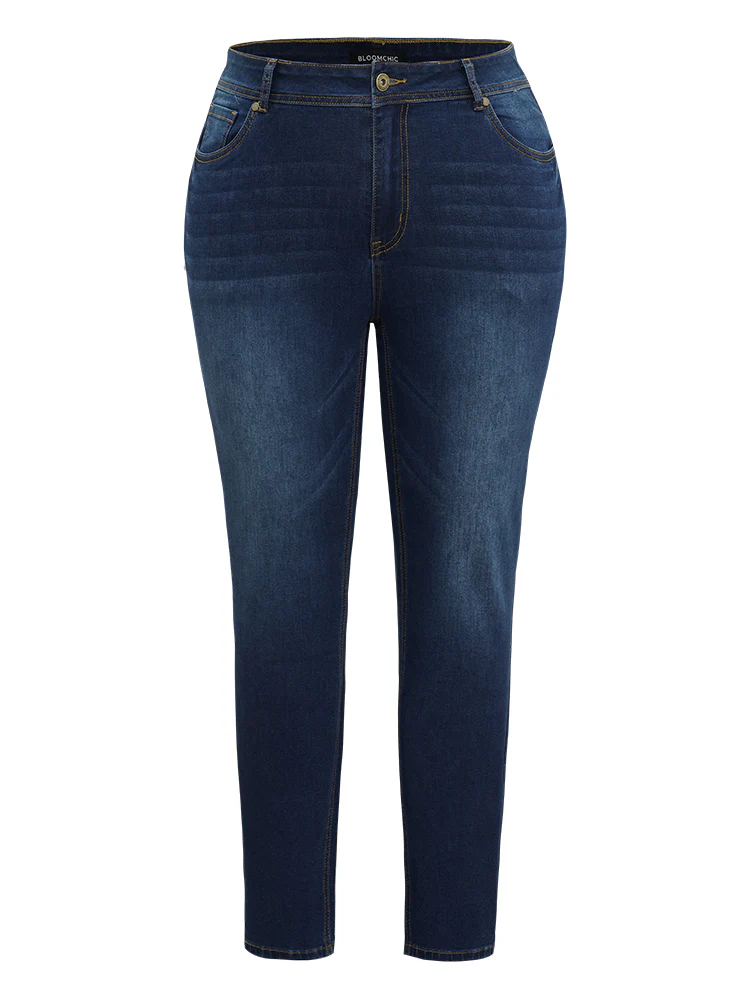 Skinny Dark Wash Zipper Fly Jeans - Image 10