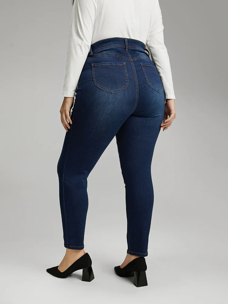 Skinny Dark Wash Zipper Fly Jeans - Image 2