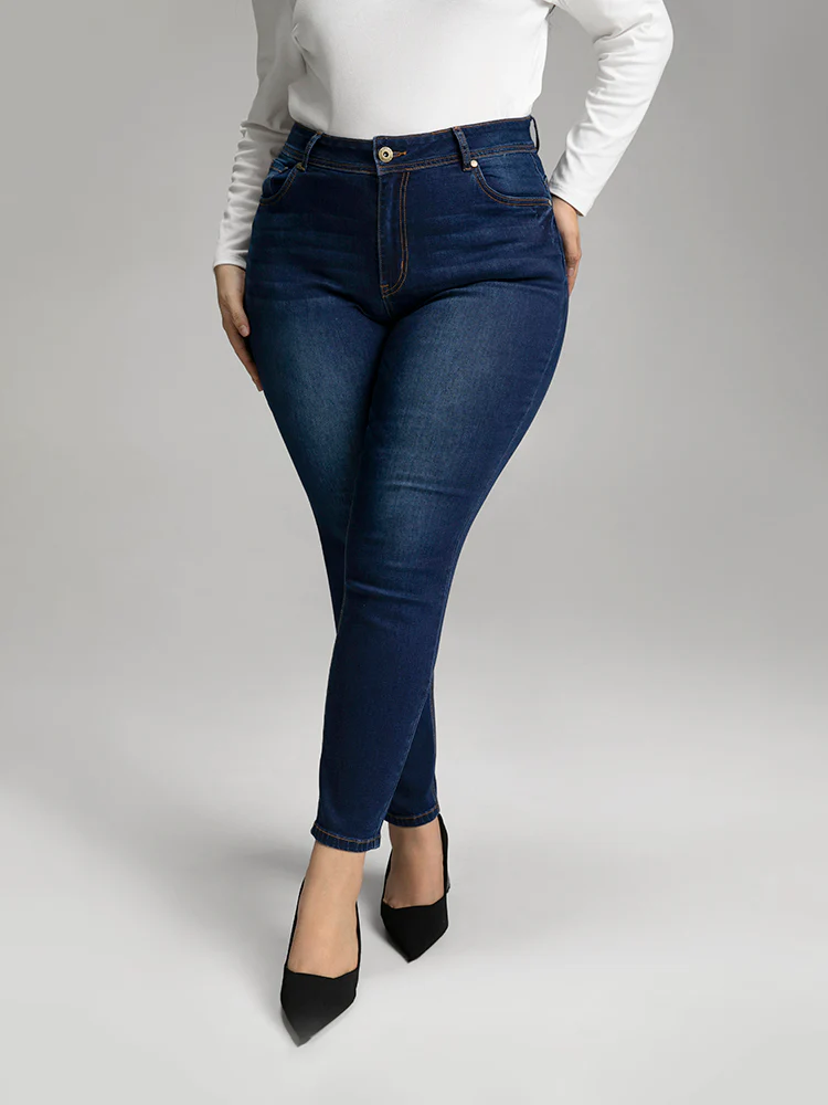 Skinny Dark Wash Zipper Fly Jeans - Image 3
