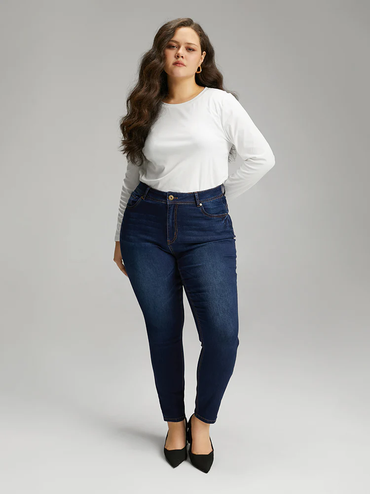 Skinny Dark Wash Zipper Fly Jeans - Image 5