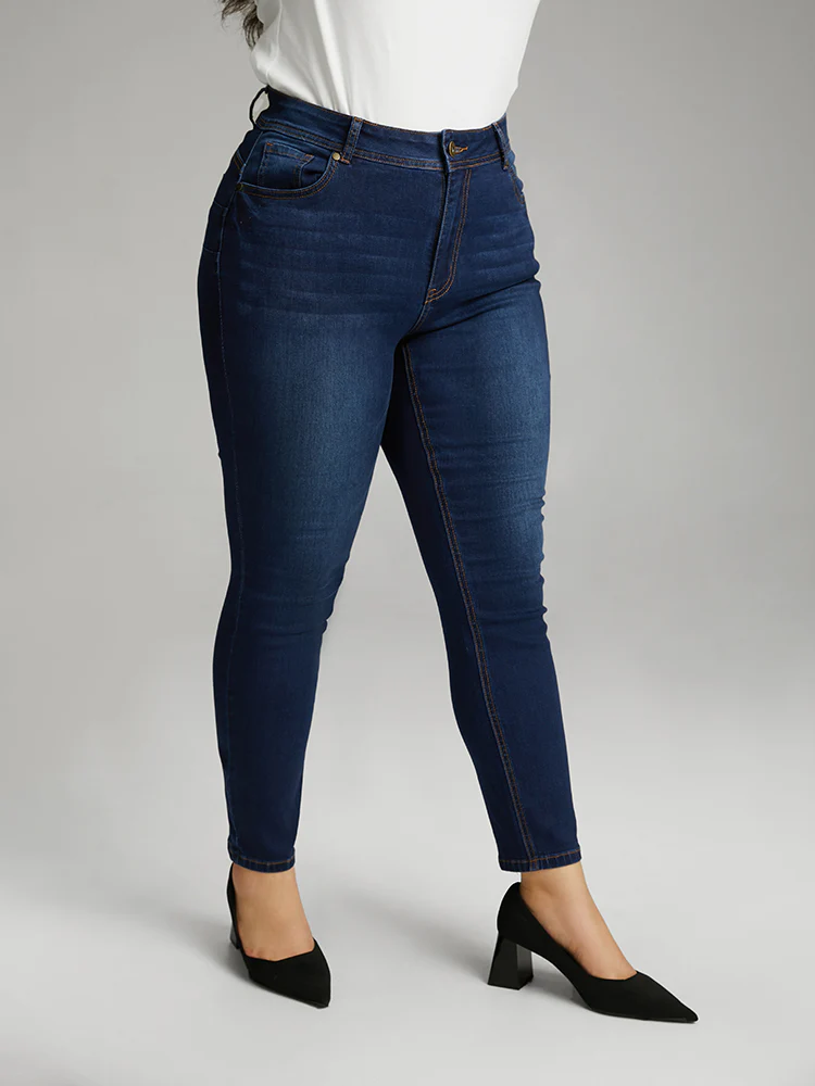 Skinny Dark Wash Zipper Fly Jeans - Image 6