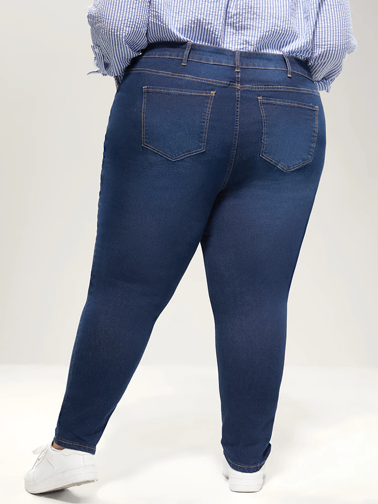Skinny Extremely Stretchy High Rise Dark Wash Distressed Jeans - Image 11
