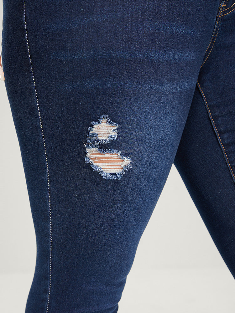 Skinny Extremely Stretchy High Rise Dark Wash Distressed Jeans - Image 6