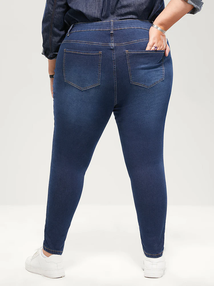 Skinny Extremely Stretchy High Rise Dark Wash Distressed Jeans - Image 9