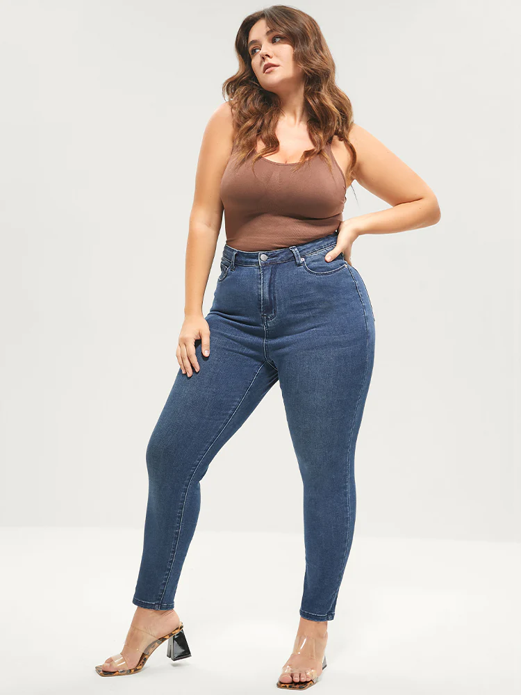 Skinny Extremely Stretchy High Rise Medium Wash Sculpt Waist Jeans - Image 2