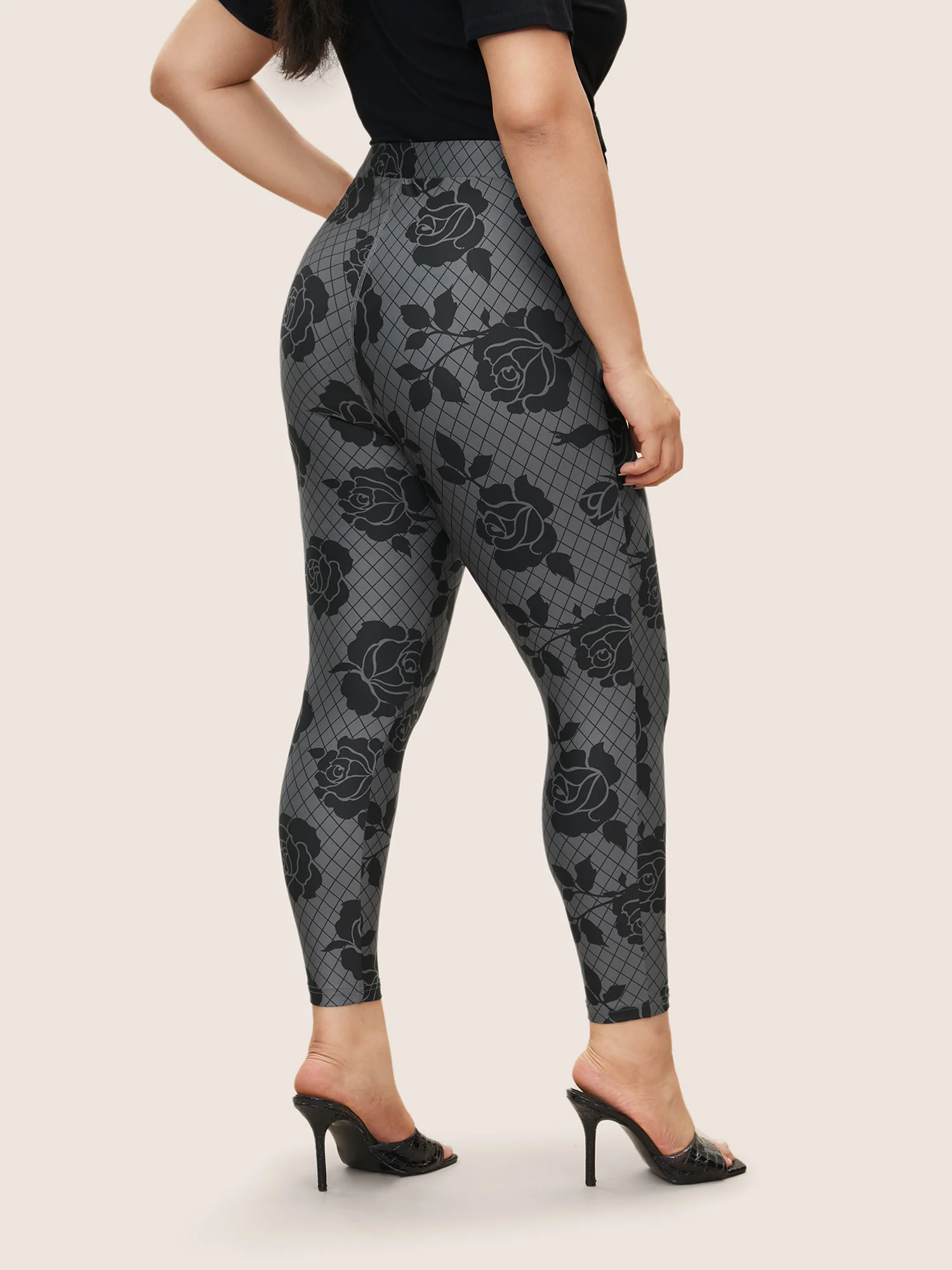 Skinny Rose Print High Rise Leggings - Image 2