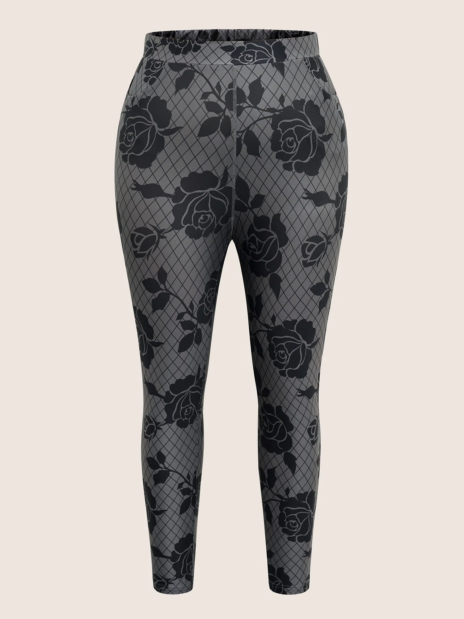 Skinny Rose Print High Rise Leggings - Image 7