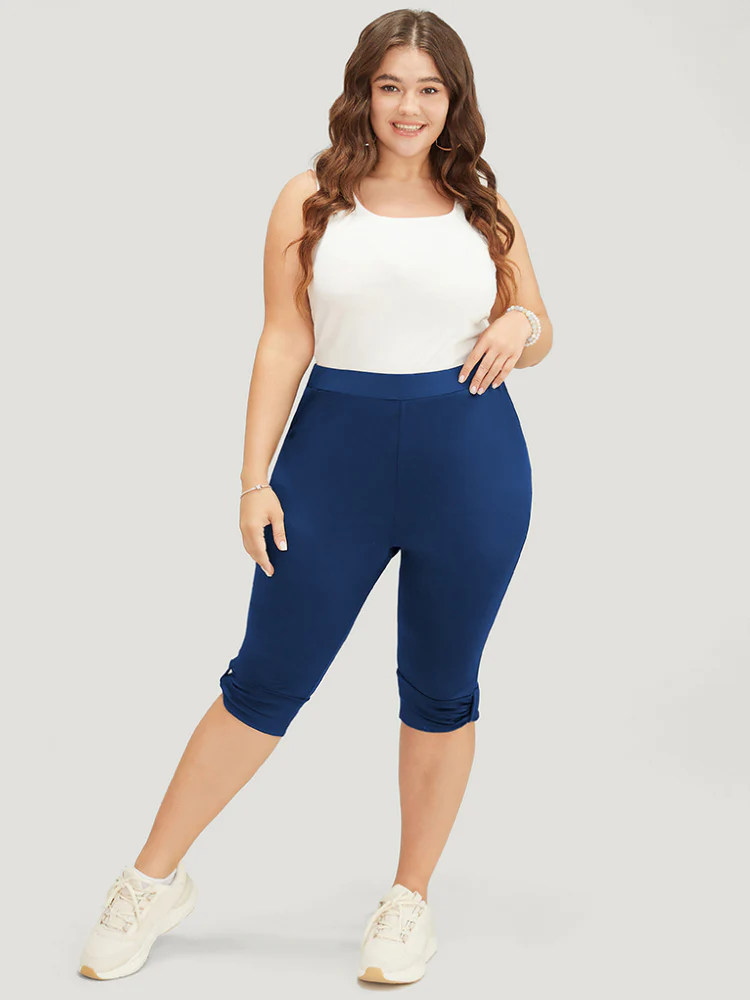 Skinny Ruched Detail Knee Leggings - Image 2