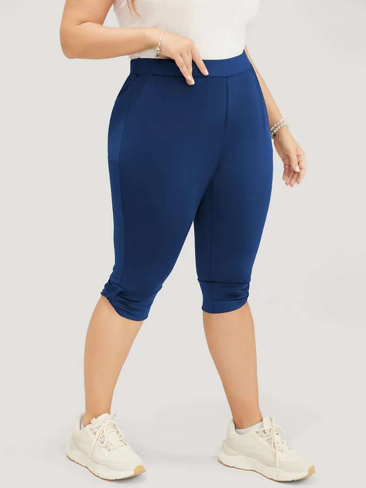 Skinny Ruched Detail Knee Leggings - Image 5
