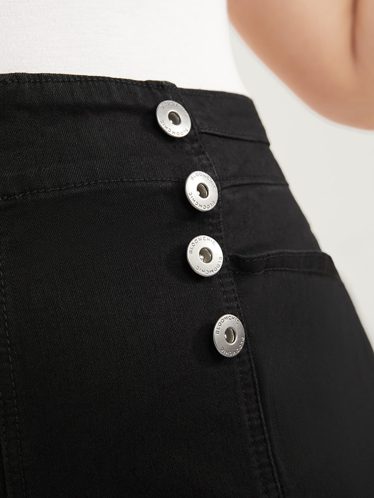 Skinny Slightly Stretchy High Rise Black Wash Button Detail Pocket Jeans - Image 7