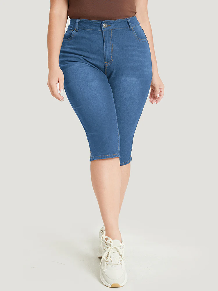 Skinny Very Stretchy Dark Wash Split Knee Denim Shorts - Image 5